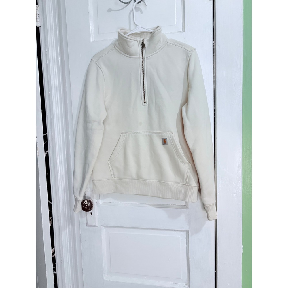 Carhartt Womens Relaxed Fit Quarter Zip Cozy Sweatshirt Cream Off-White Workwear
